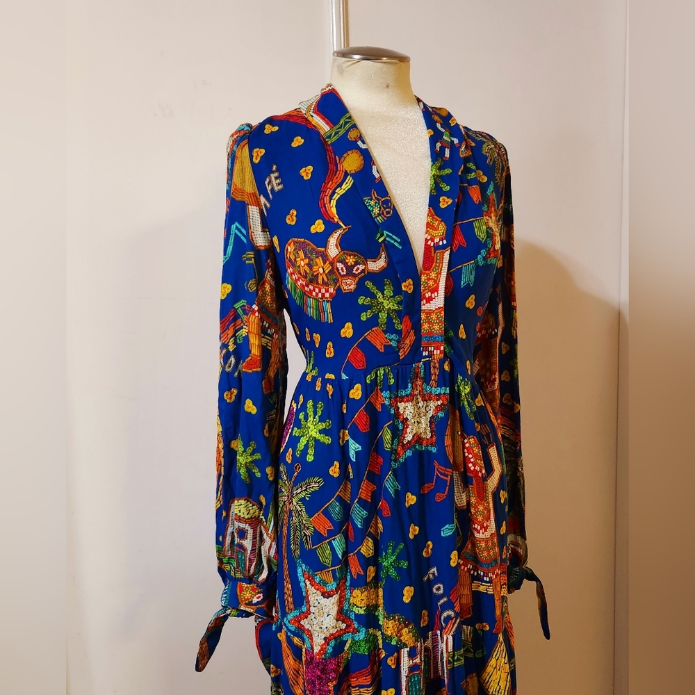 Nwt Farm Rio Santa Fe Cobalt Blue maxi dress Plunging neckline size L